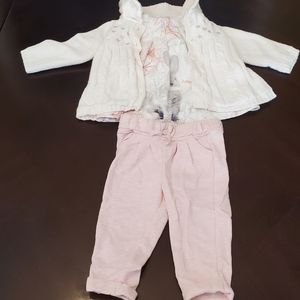 Girls 3-peice cardigan, pants & top set size 6m